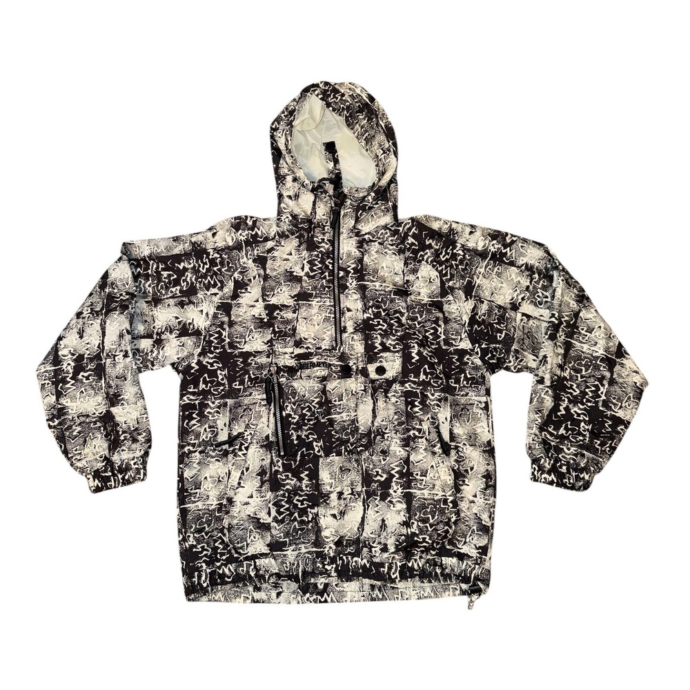 Obermeyer Caribou Ski Jacket Mens S Black White Abstract Scribble Hooded